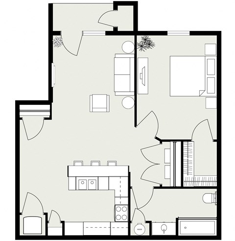 Floor plan for 1 bed, 1 bath, 816 sqft